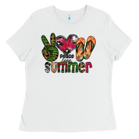 White peace love summer Ladies Tee - CowhideDigitalArt