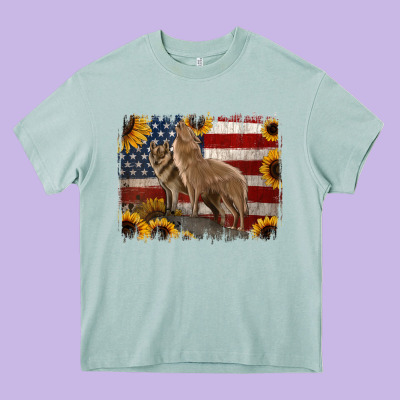 American Wolves With Sunflower Background Png Heavy Core Tee Designed By Jasminsmagicworld