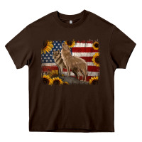 Chocolate Brown American Wolves with Sunflower Background Png Heavy Core Tee - Jasminsmagicworld
