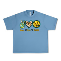 Pebble Blue Peace Love Softball Urban Heavy Tee - Jasminsmagicworld