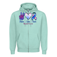 Seafoam Peace Love Cure Thyroid Cancer Zipper Hoodie - Jasminsmagicworld