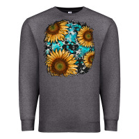 Charcoal Heather sunflower cowhide and turquoise patches Premium Sweatshirt - RanaPortraitStore