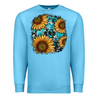 Ocean Blue sunflower cowhide and turquoise patches Premium Sweatshirt - RanaPortraitStore