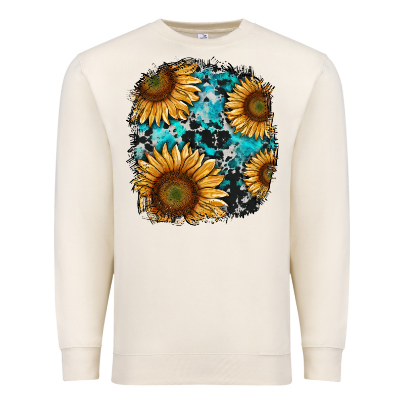 Sunflower Cowhide And Turquoise Patches Premium Sweatshirt by RanaPortraitStore | Teevron