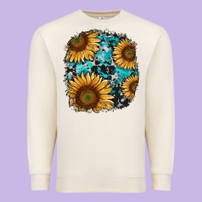 Sunflower Cowhide And Turquoise Patches Premium Sweatshirt Designed By Ranaportraitstore