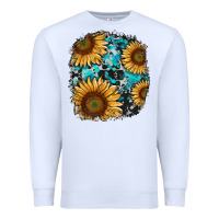 White sunflower cowhide and turquoise patches Premium Sweatshirt - RanaPortraitStore