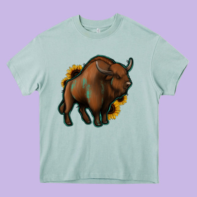 Western  Bison Heavy Core Tee Designed By Jasminsmagicworld