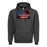 Charcoal Heather Distressed Sunflower American Flag Zipper Hoodie - Jasminsmagicworld