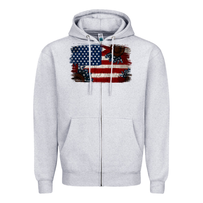 Distressed Sunflower American Flag Zipper Hoodie by Jasminsmagicworld | Teevron
