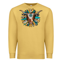 Antique Gold texas longhorn sunflower background Premium Sweatshirt - RanaPortraitStore