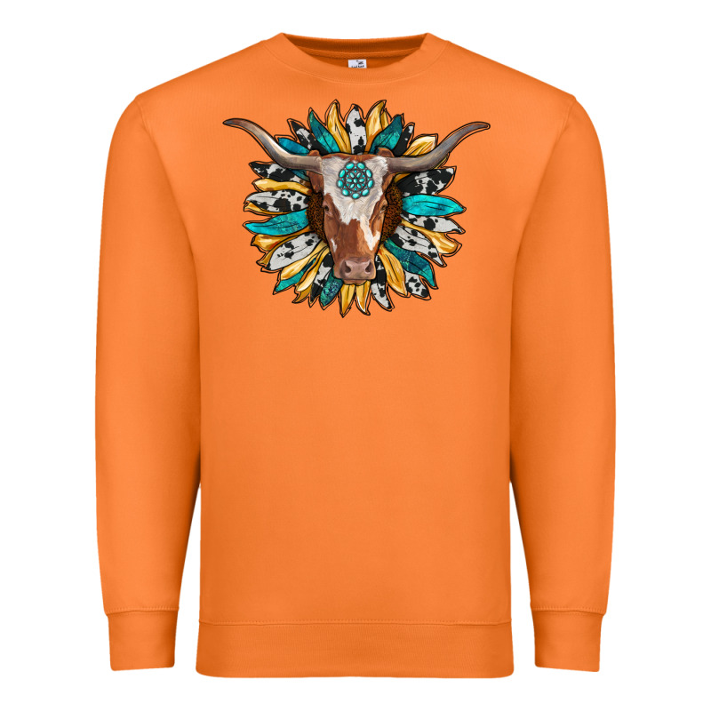 Texas Longhorn Sunflower Background Premium Sweatshirt by RanaPortraitStore | Teevron