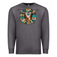 Charcoal Heather texas longhorn sunflower background Premium Sweatshirt - RanaPortraitStore