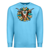 Ocean Blue texas longhorn sunflower background Premium Sweatshirt - RanaPortraitStore