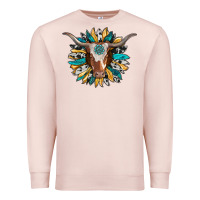 Pale Pink texas longhorn sunflower background Premium Sweatshirt - RanaPortraitStore