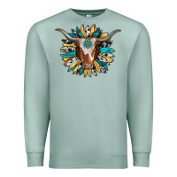 Seafoam texas longhorn sunflower background Premium Sweatshirt - RanaPortraitStore
