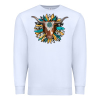 White texas longhorn sunflower background Premium Sweatshirt - RanaPortraitStore