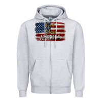 Heather Grey God Bless America Distressed Flag Zipper Hoodie - Jasminsmagicworld