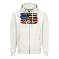 Oatmeal Heather God Bless America Distressed Flag Zipper Hoodie - Jasminsmagicworld