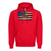 Red God Bless America Distressed Flag Zipper Hoodie - Jasminsmagicworld
