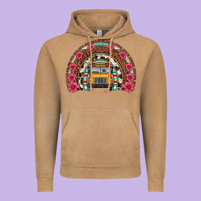 School Bus Leopard Cowhide Rainbow Vintage Hoodie Designed By Artiststas