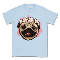 Dusty Blue pug floral Classic Tee - Jasminsmagicworld