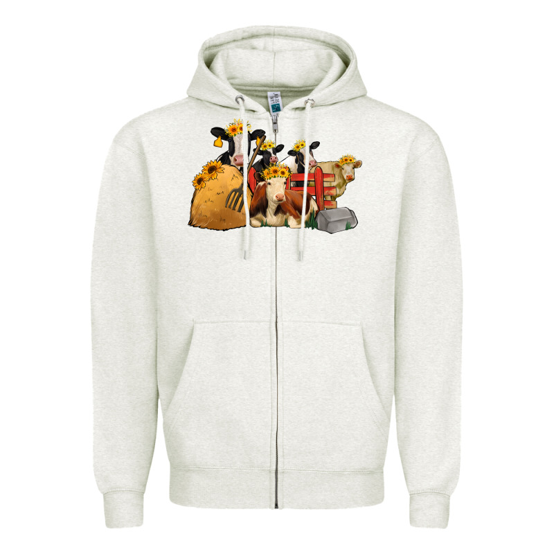 Cows With Sunflower Headbands Zipper Hoodie by Jasminsmagicworld | Teevron