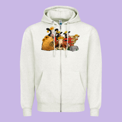 Cows With Sunflower Headbands Zipper Hoodie Designed By Jasminsmagicworld