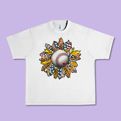 Baseball Sunflower Urban Heavy Tee Designed By Cowhidedigitalart