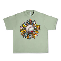 Oil Green Baseball Sunflower Urban Heavy Tee - CowhideDigitalArt