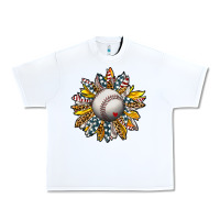 White Baseball Sunflower Urban Heavy Tee - CowhideDigitalArt