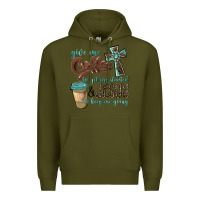 Army Green give me coffee to get me started & jesus to keep me going Premium Hoodie - BarkalooDesign