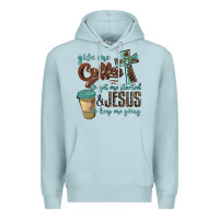 Blue Mist give me coffee to get me started & jesus to keep me going Premium Hoodie - BarkalooDesign
