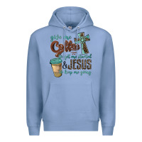 Colony Blue give me coffee to get me started & jesus to keep me going Premium Hoodie - BarkalooDesign
