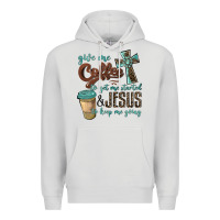 Dove Grey give me coffee to get me started & jesus to keep me going Premium Hoodie - BarkalooDesign
