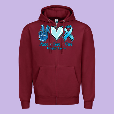 Peace Love Cure Prostate Cancer Zipper Hoodie Designed By Jasminsmagicworld