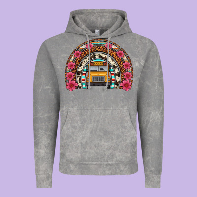 School Bus Leopard Cowhide Rainbow Vintage Hoodie Designed By Artiststas