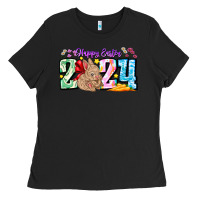 Black Happy Easter 2024 Ladies Tee - CowhideDigitalArt