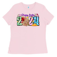 Bubblegum Pink Happy Easter 2024 Ladies Tee - CowhideDigitalArt