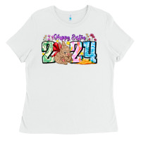 White Happy Easter 2024 Ladies Tee - CowhideDigitalArt