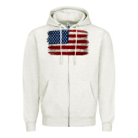 Oatmeal Heather Distressed American Flag Zipper Hoodie - Jasminsmagicworld