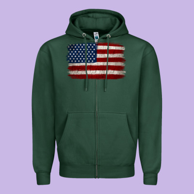 Distressed American Flag Zipper Hoodie Designed By Jasminsmagicworld