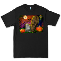 Black headstone and coffin background Premium Tee - BundleAndBundleShop