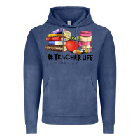 Vintage Denim teacher life with books  pen and coffee Vintage Hoodie - Artiststas