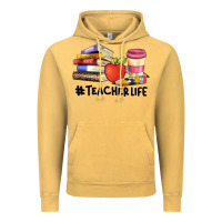 Vintage Mustard teacher life with books  pen and coffee Vintage Hoodie - Artiststas