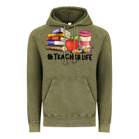 Vintage Olive teacher life with books  pen and coffee Vintage Hoodie - Artiststas