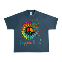 Midnight Navy daisy peace sign hippie soul retro hippie flower lovers t shirt Urban Heavy Tee - baoMotion