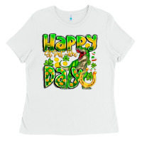 White Happy St Patricks Rex Day Ladies Tee - CowhideDigitalArt