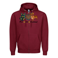 Burgundy peace love dachshund Zipper Hoodie - RanaPortraitStore