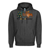 Charcoal Heather peace love dachshund Zipper Hoodie - RanaPortraitStore