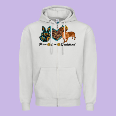 Peace Love Dachshund Zipper Hoodie Designed By Ranaportraitstore